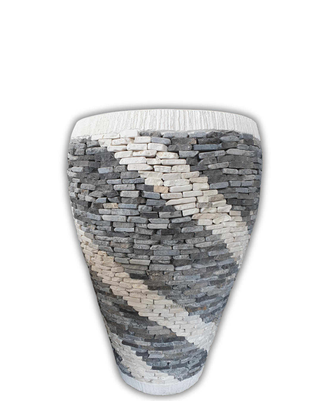 Decorative vase with a mosaic pattern on a white background