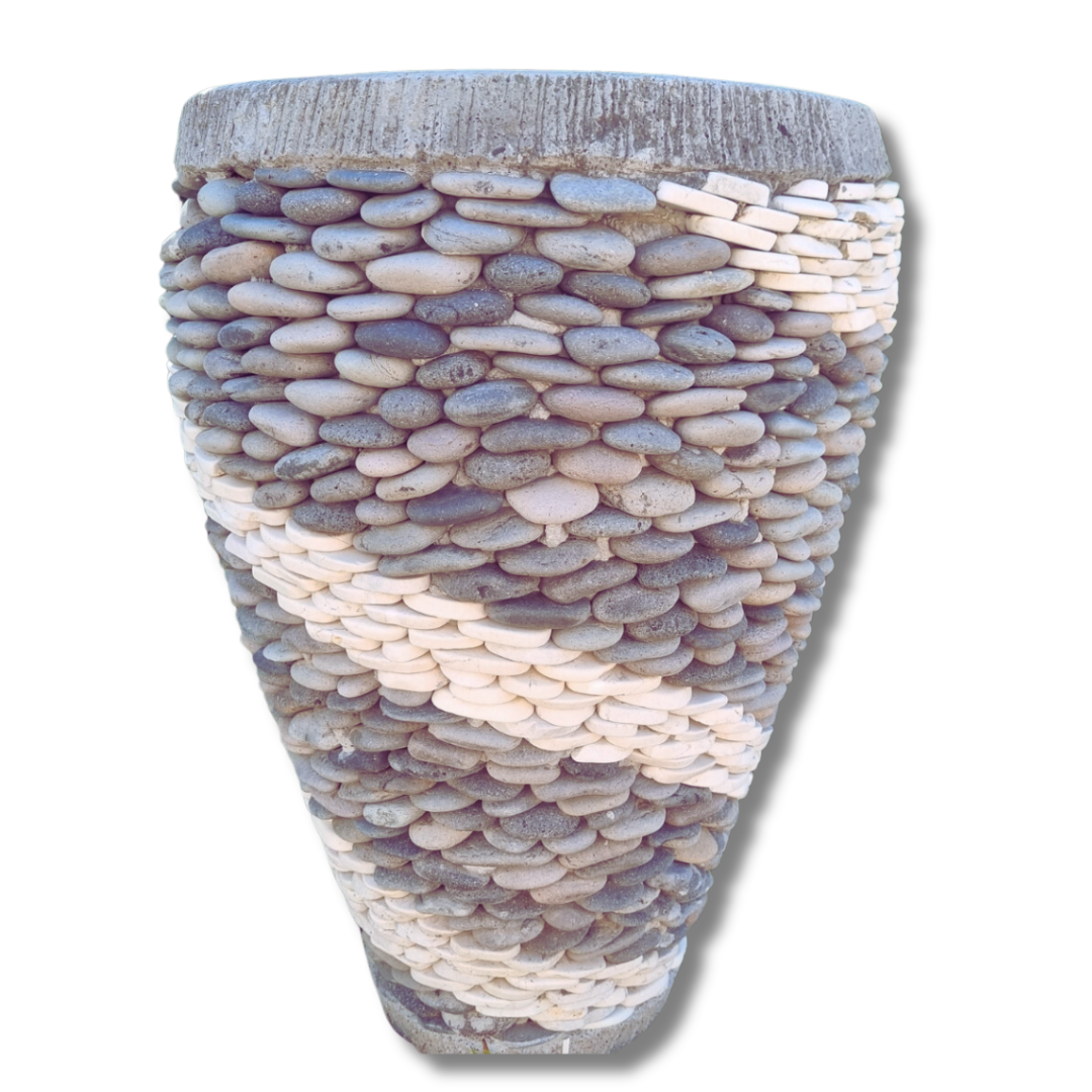 Decorative vase with pebble pattern on a white background