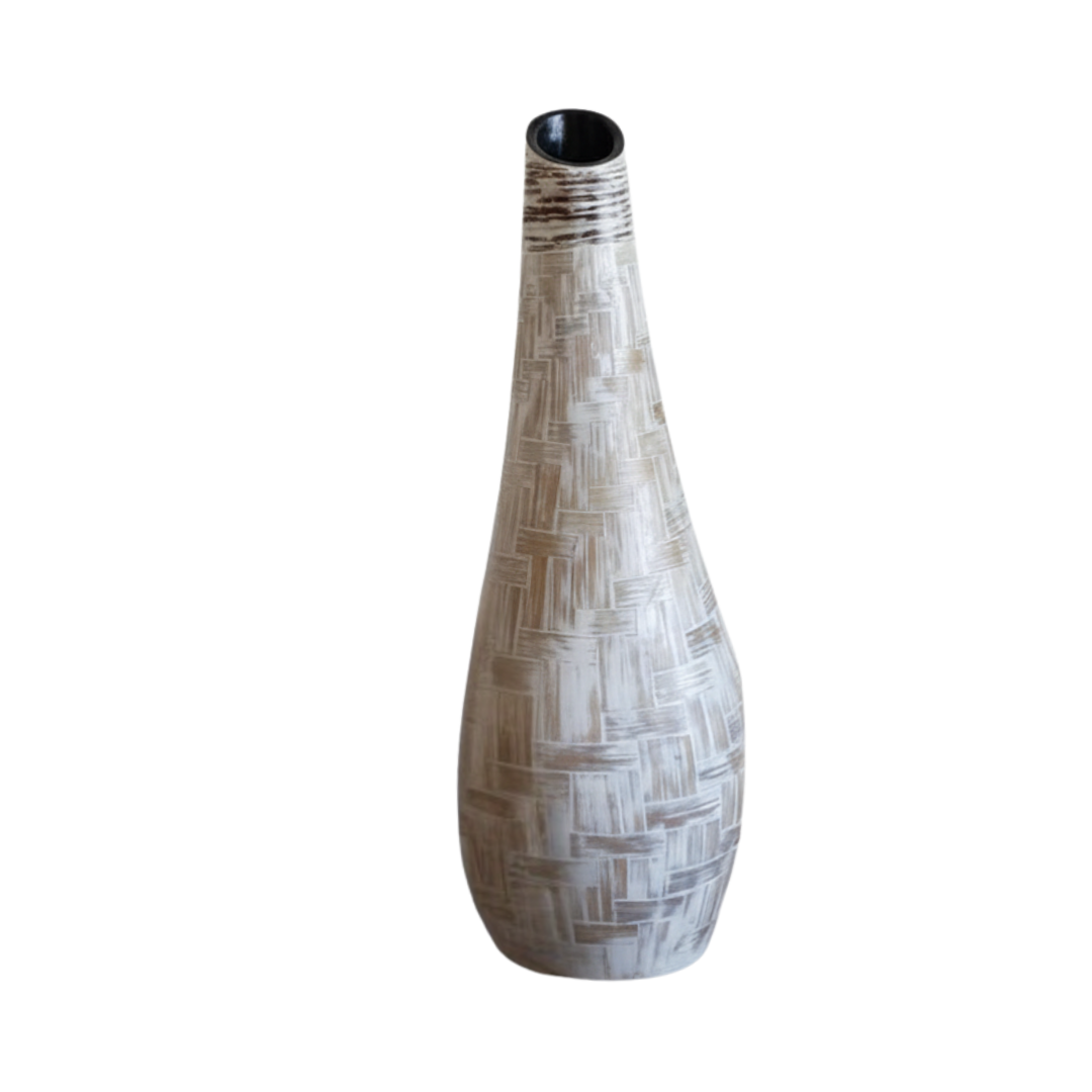 Decorative vase with a geometric pattern on a white background