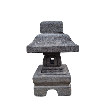 Natural Stone Garden Lantern – handcrafted lava stone pagoda lantern, full front view showing tiered design and textured volcanic rock finish