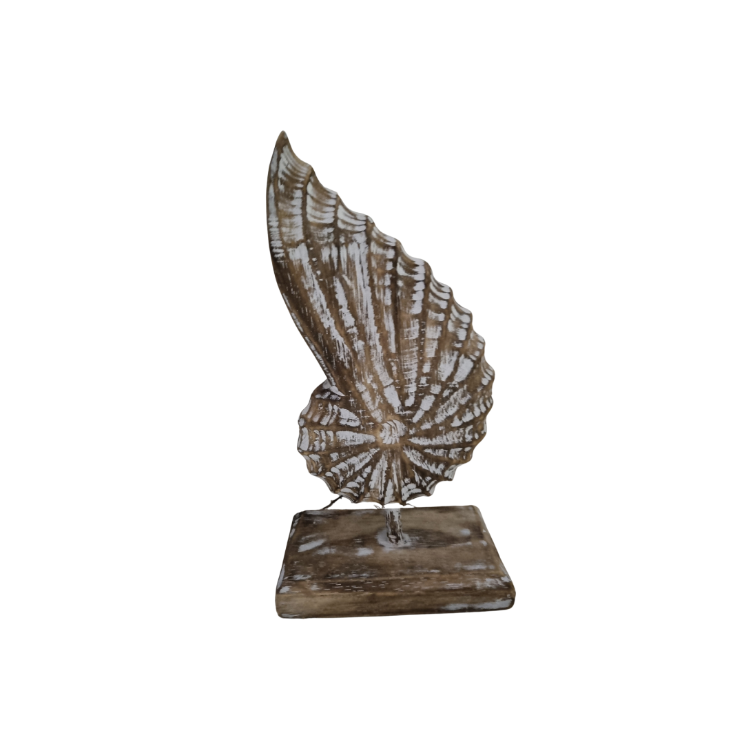 Wooden Conch Shell On Stand Brown Wash 