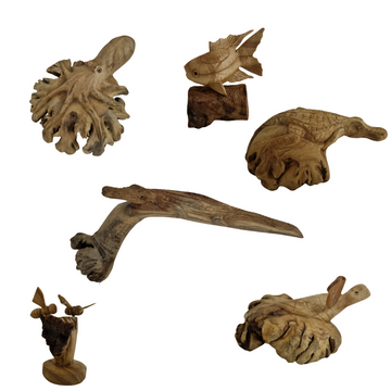 Handcrafted Parasite Wood Carvings | Octopus, Turtle, Owl, Crocodile Décor
