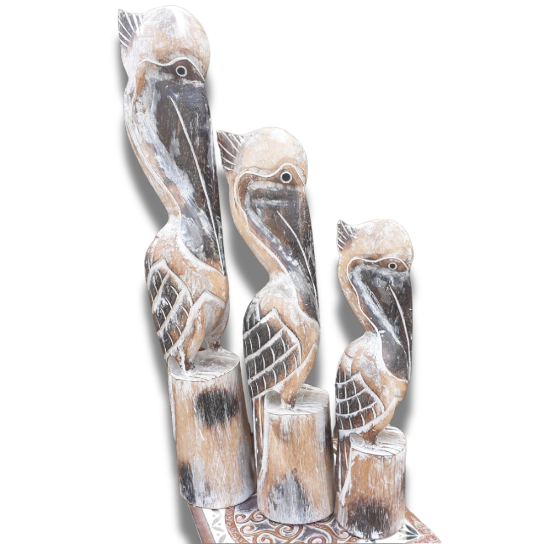 Wooden Pelican Statue Decor  set 