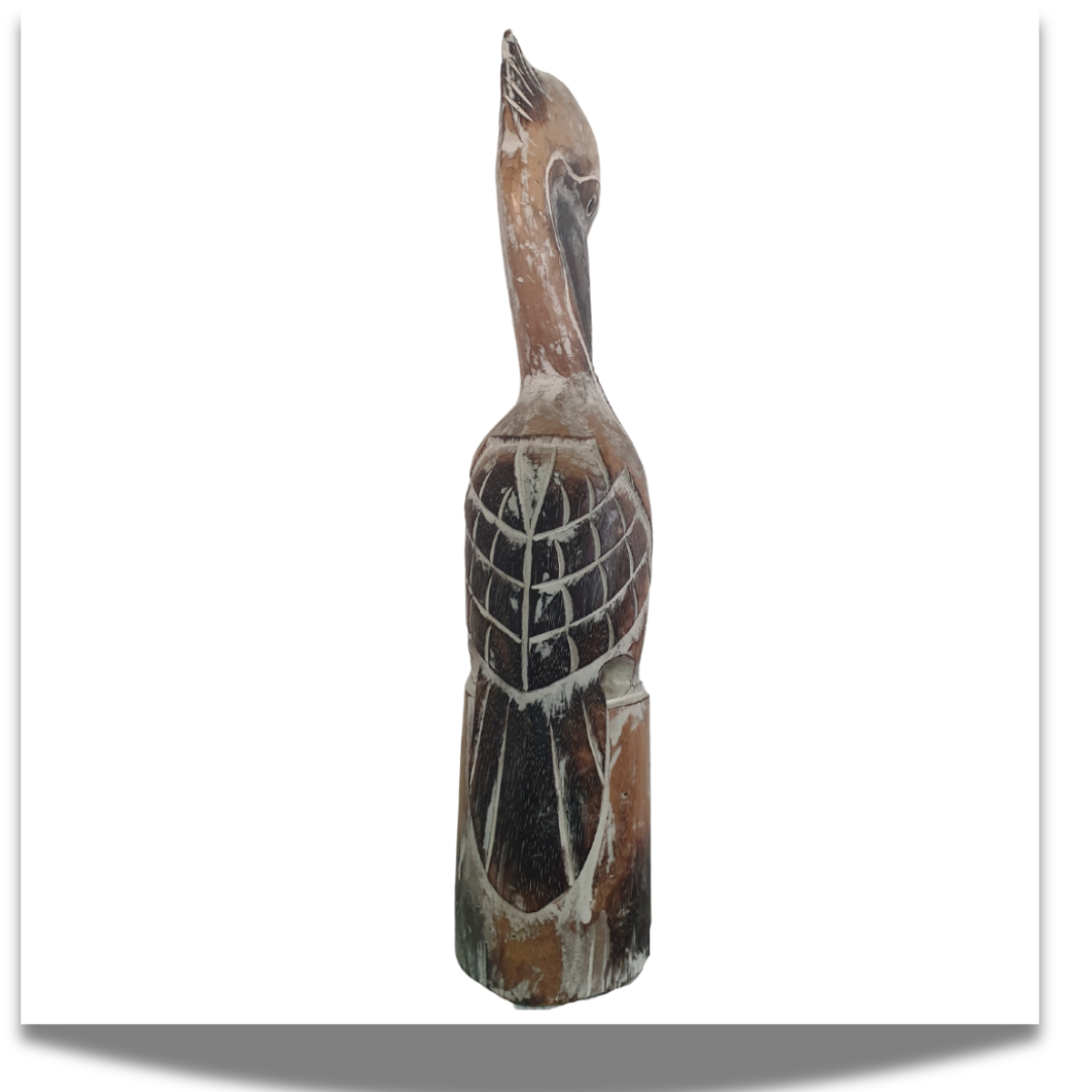 Wooden Pelican Statue Decor 