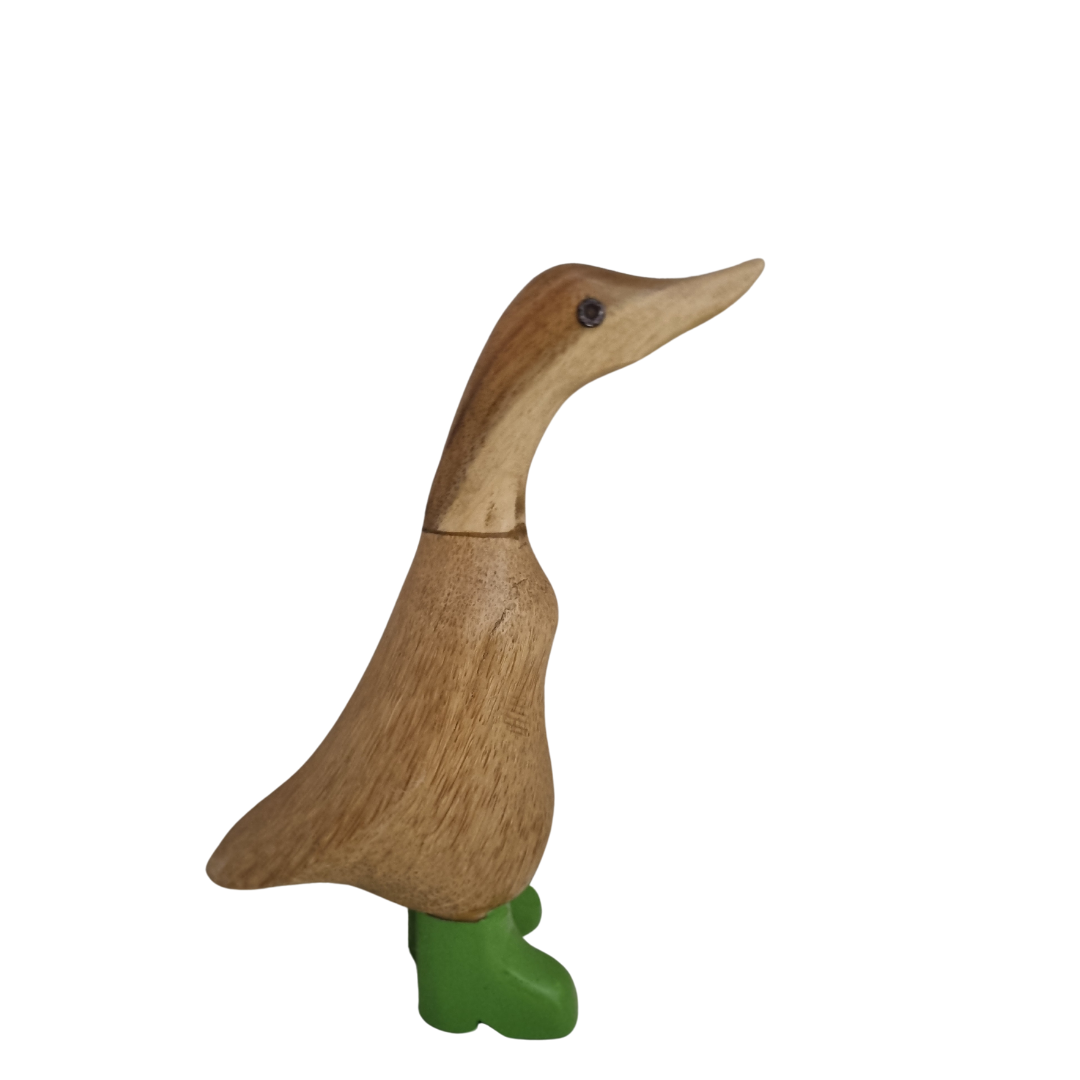 Green boots with a natural grain finish
