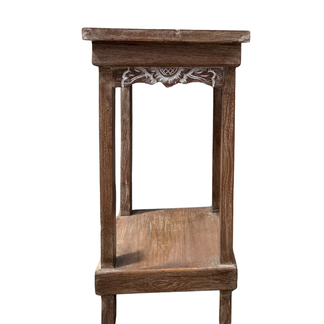 Wooden mirror with decorative frame on a white background