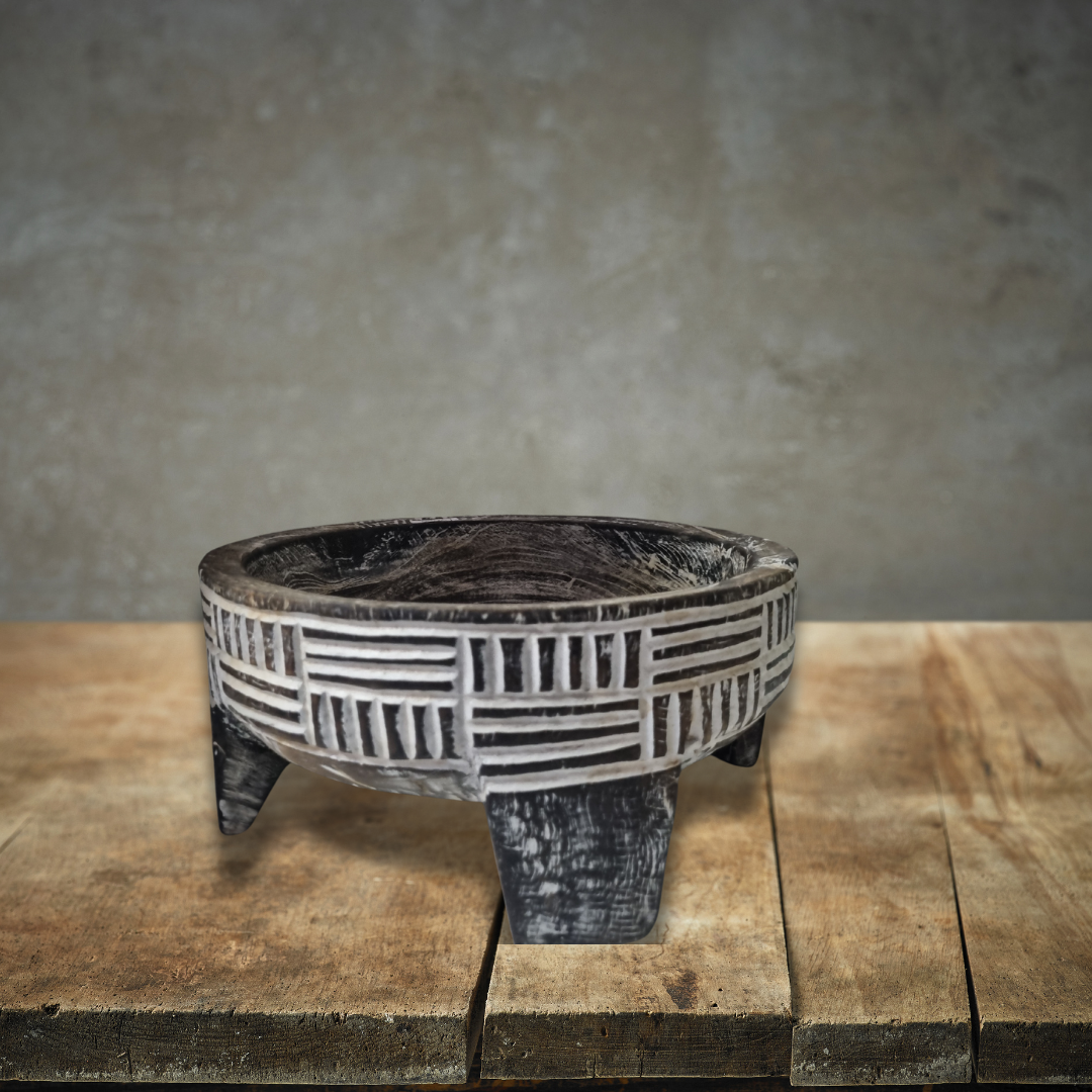 Rustic Tribal Teak Grinding Bowl