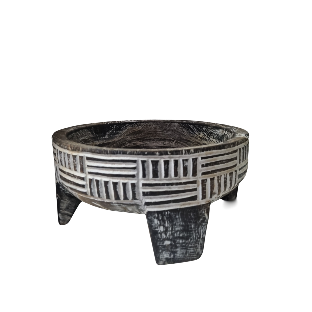 Rustic Tribal Teak Grinding Bowl