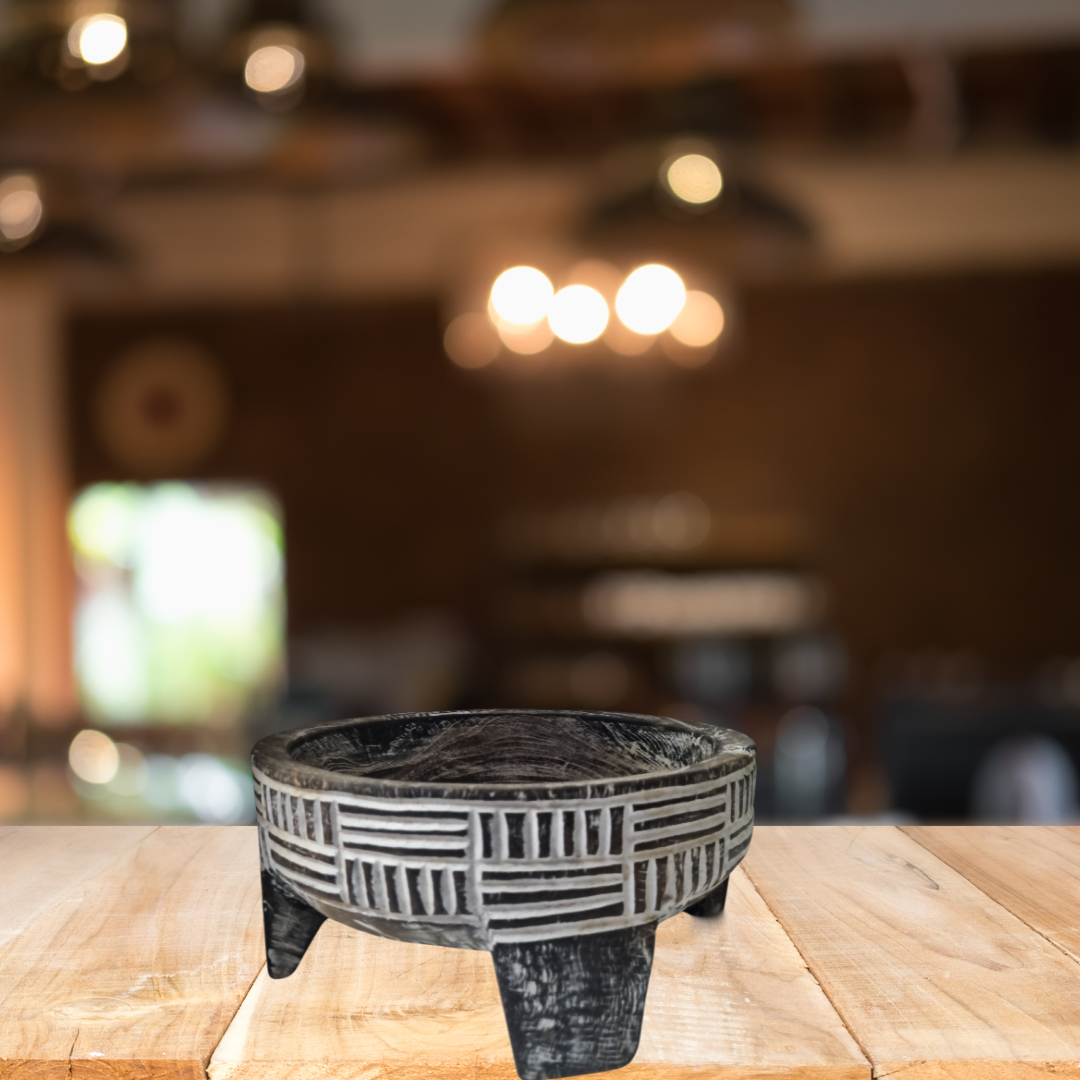 Rustic Tribal Teak Grinding Bowl