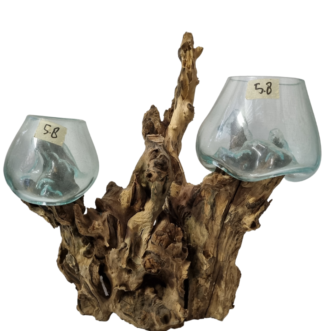 Slumped Glass On Driftwood 2 Bowl Style