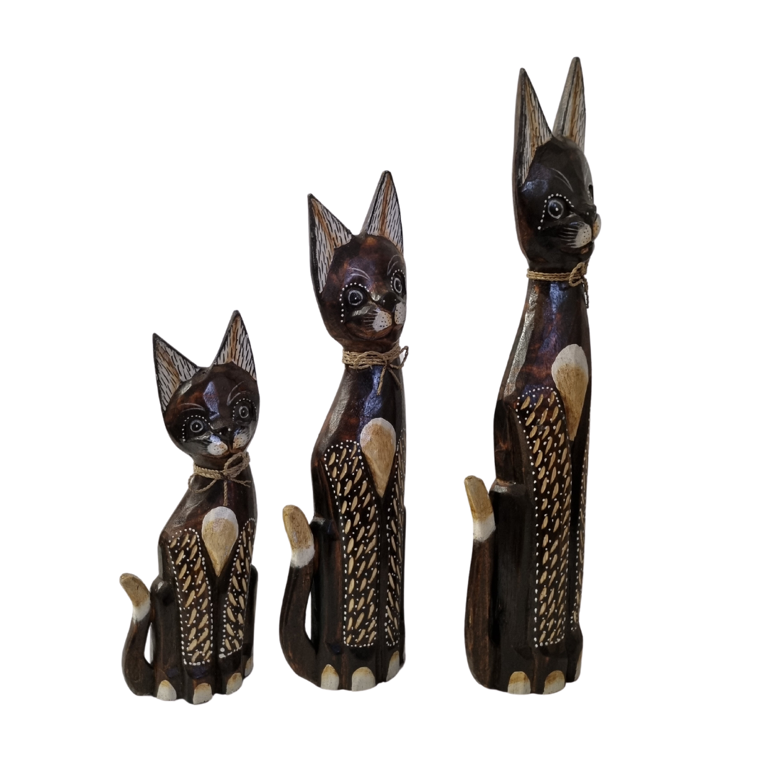 Wooden Cat Carvings Three Styles