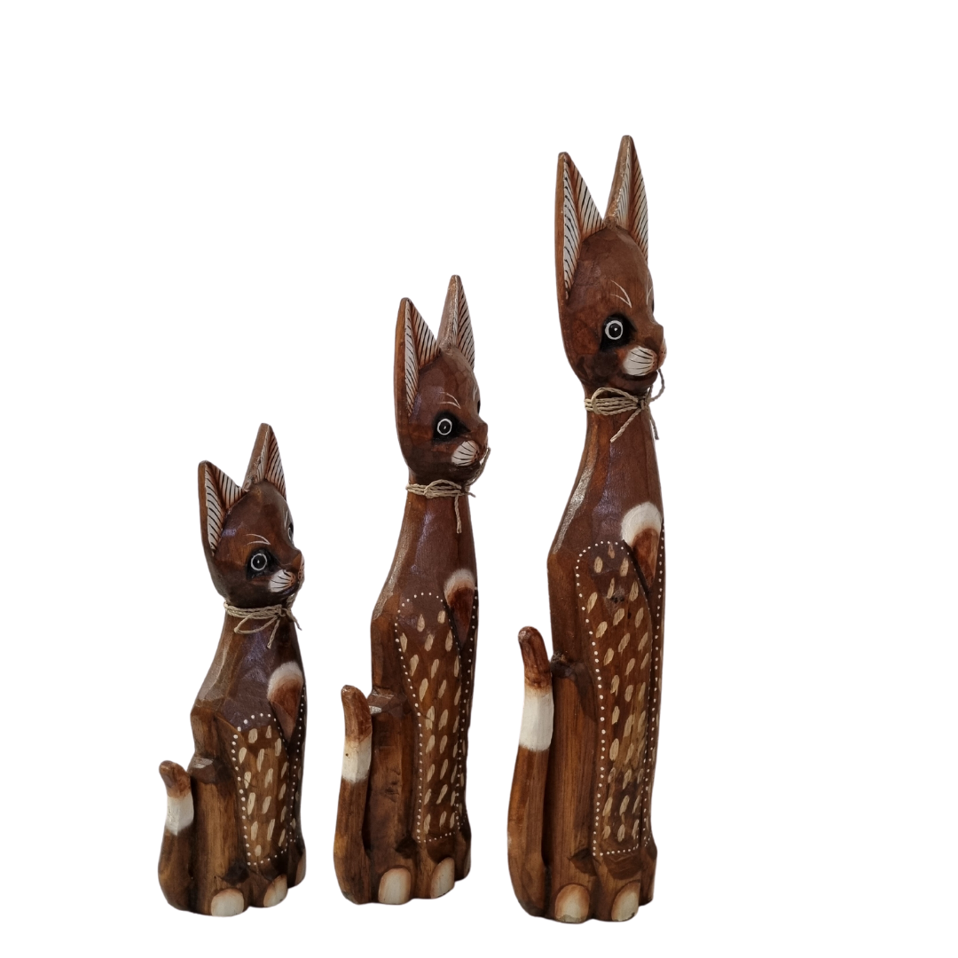 Wooden Cat Carvings Three Styles