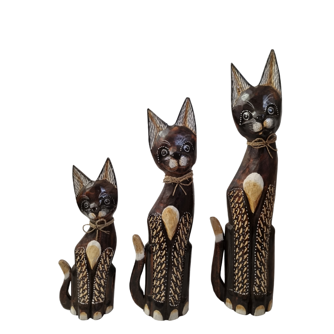 Wooden Cat Carvings Three Styles