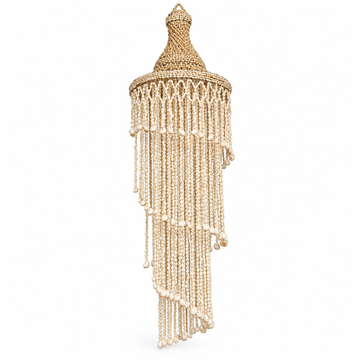 Shell Chandelier Spiral Design with warm cream strands against a white background