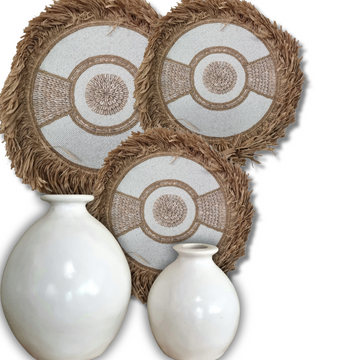 shell beads seagrass wall art set of 3 plus 2 white pots small and medium