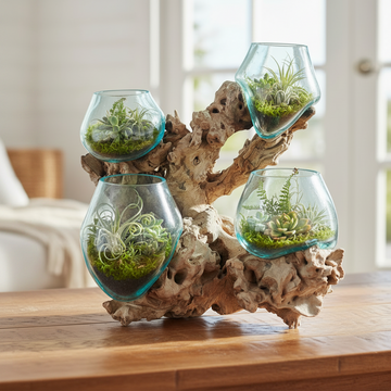 Decorative terrariums with plants on a wooden surface 7.2
