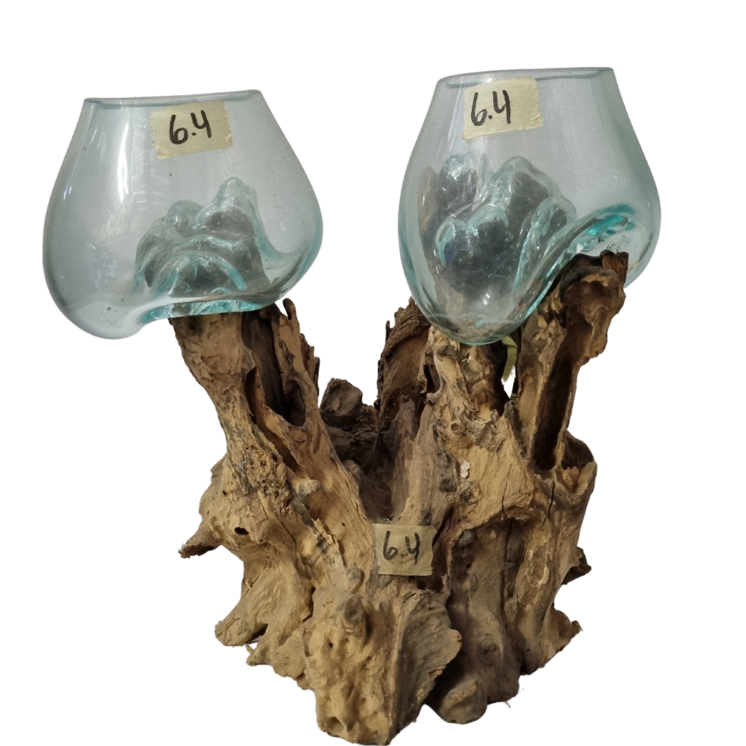 Slumped Glass On Driftwood 2 Bowl Style