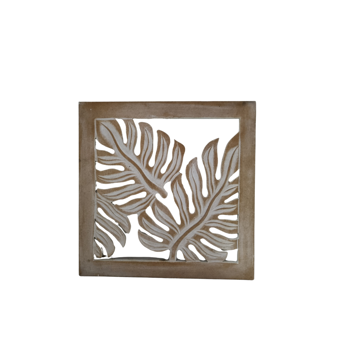 Square Fern Wall Art panel in Natural Wash showing full fern leaf botanical design, 30x30cm MDF wood