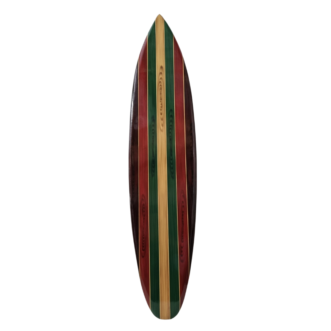 decorative surf board Multi coloured stripe design