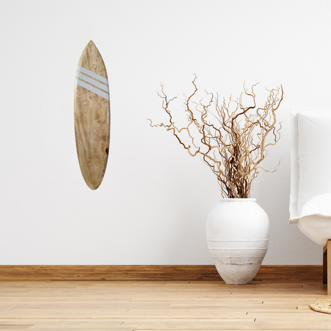 surfboard wall art vase with wooden stems