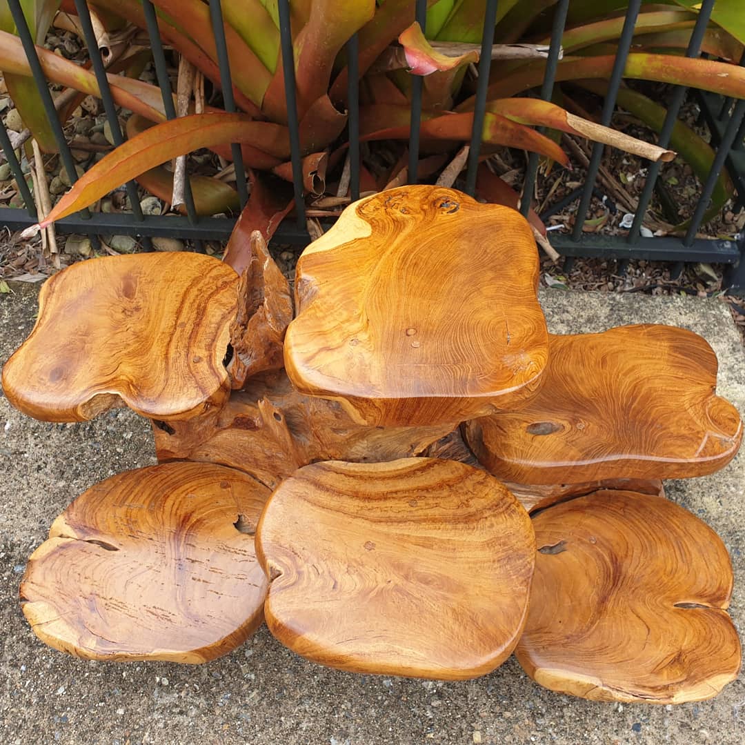 display table made from solid wooden roots top view photo displaying the shelves 