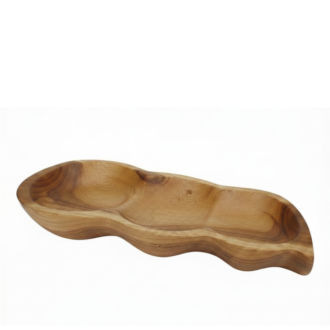 Wooden wavy bowl on a white background