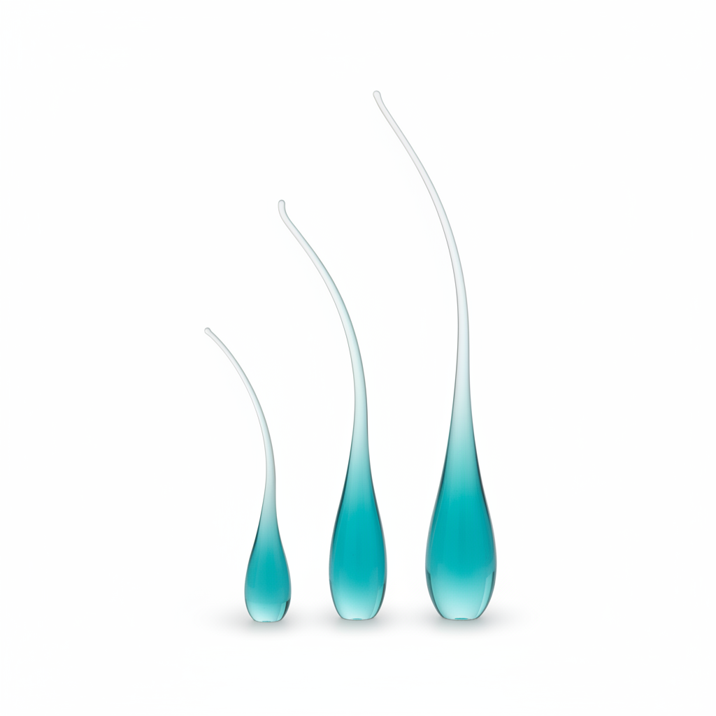 Three glass jewellery holders in small, medium and large sizes on a white background