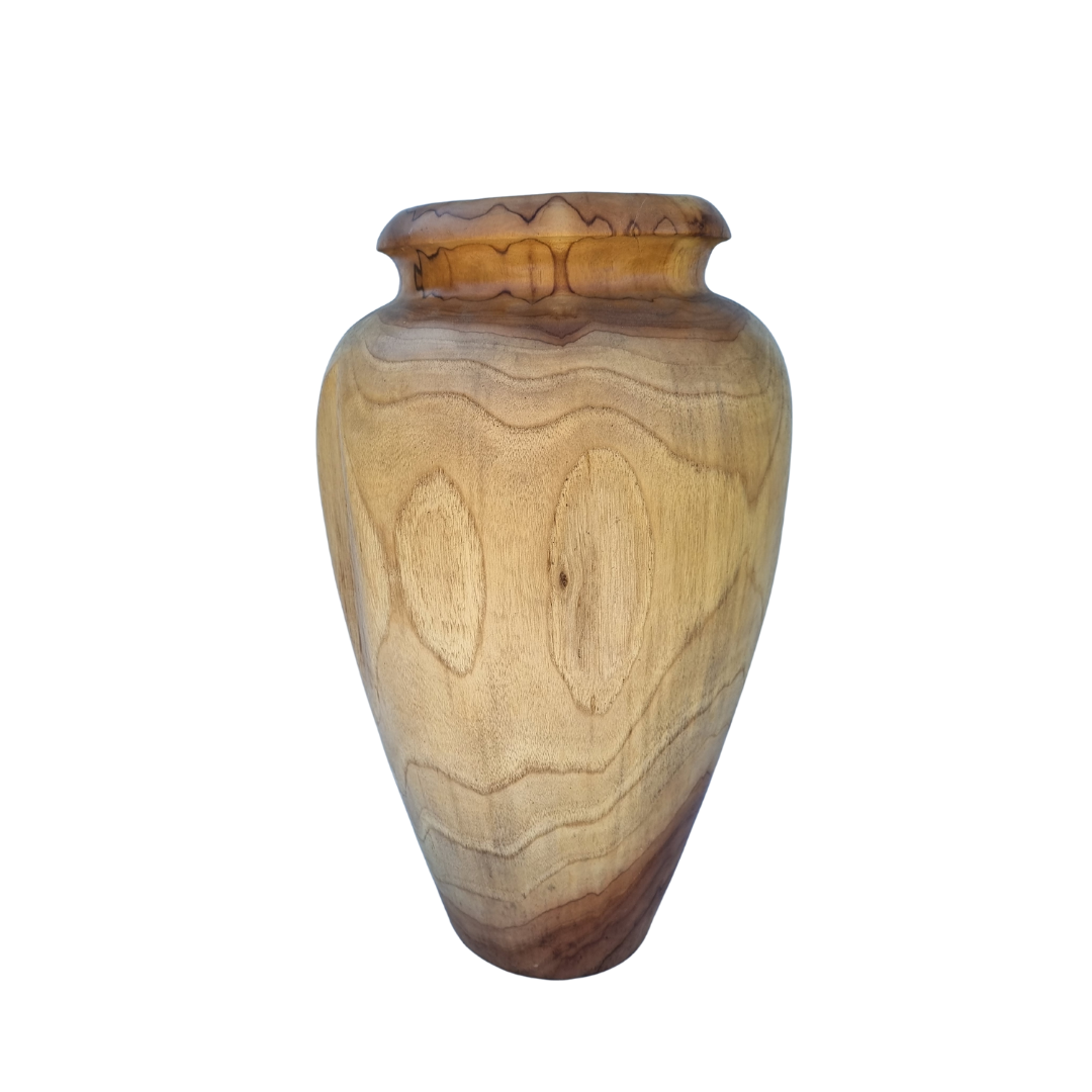 Natural swirling grain pattern and decorative carved rim detail, white background