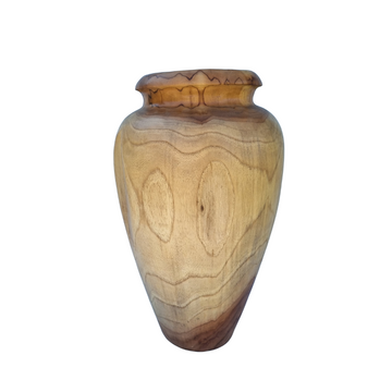 Natural swirling grain pattern and decorative carved rim detail, white background