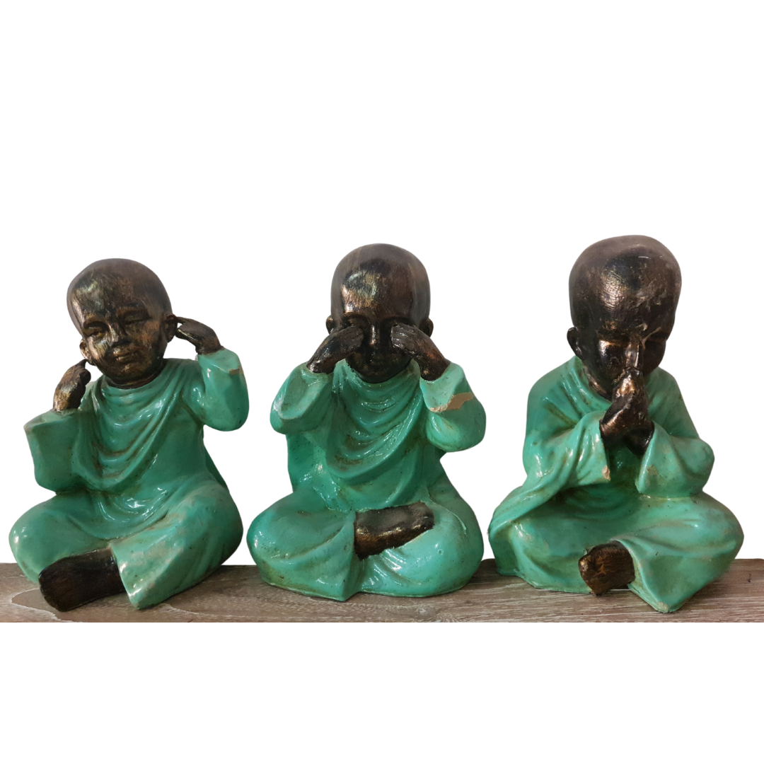 Three Wise Buddha Statues turquoise 