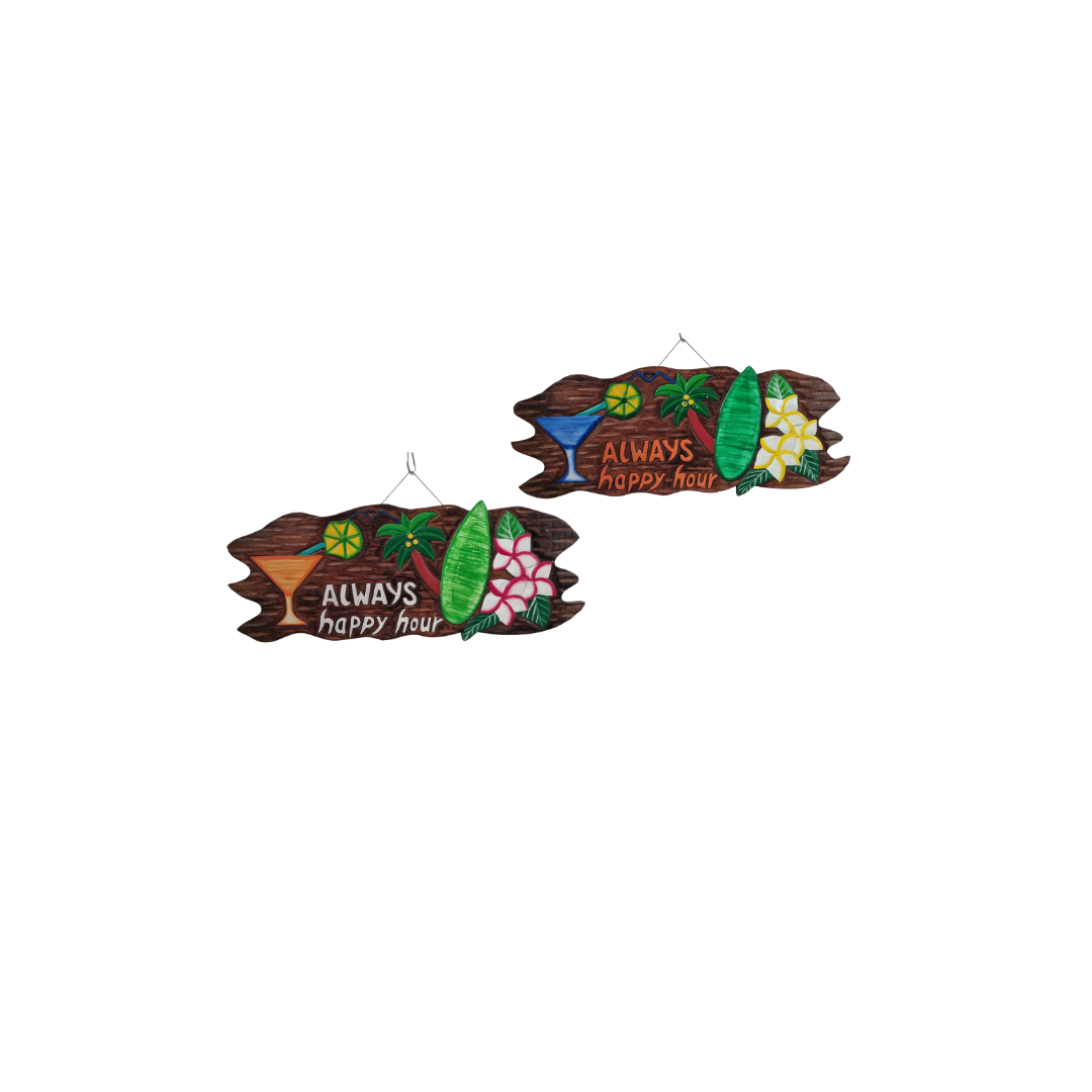 Tiki Bar Decorative Wall Art 2 style set on a white wall 