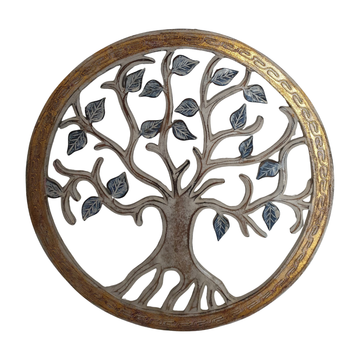 Decorative wall art with a tree design on a white background