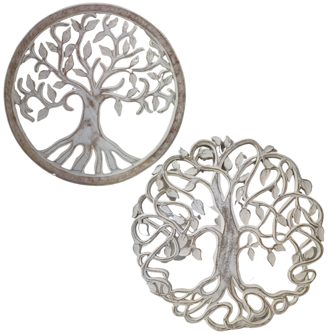 decor pieces with an antiqued white wash finish, shown on a plain white background.