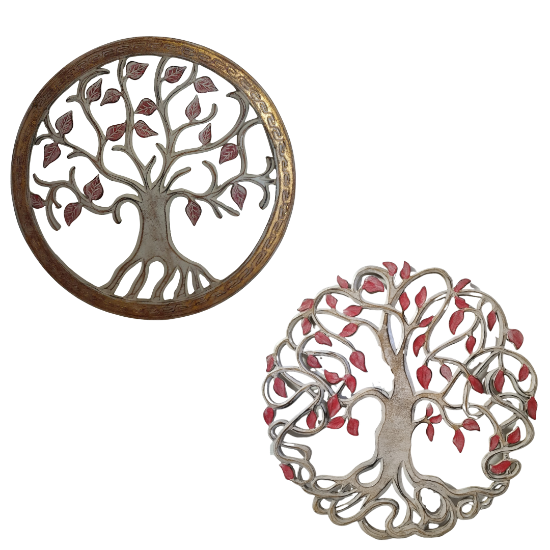 Two decorative  pieces featuring a with red leaves, shown on a plain white background.