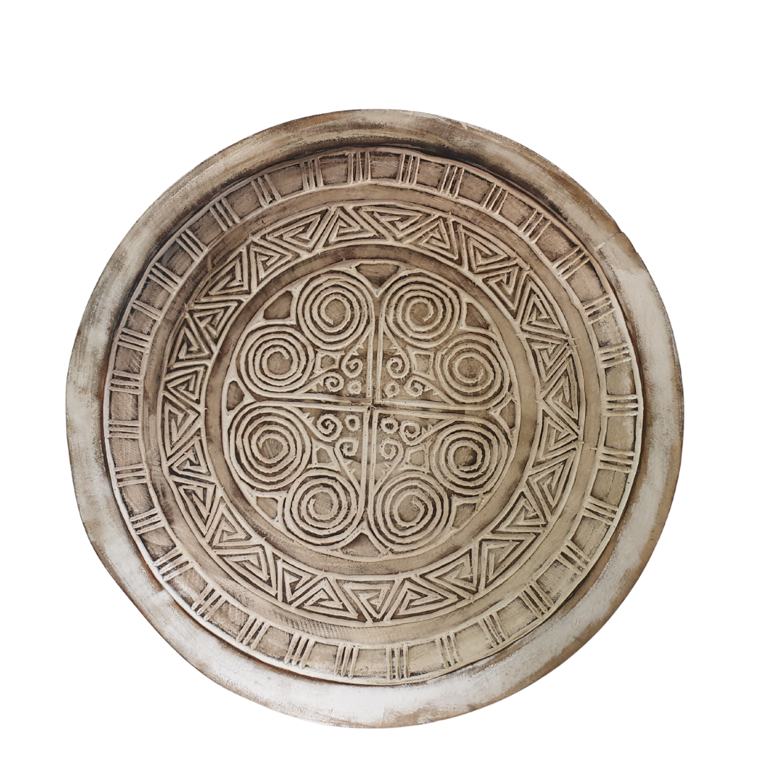 wooden white wash tray with natural rustic vibe on a white wall