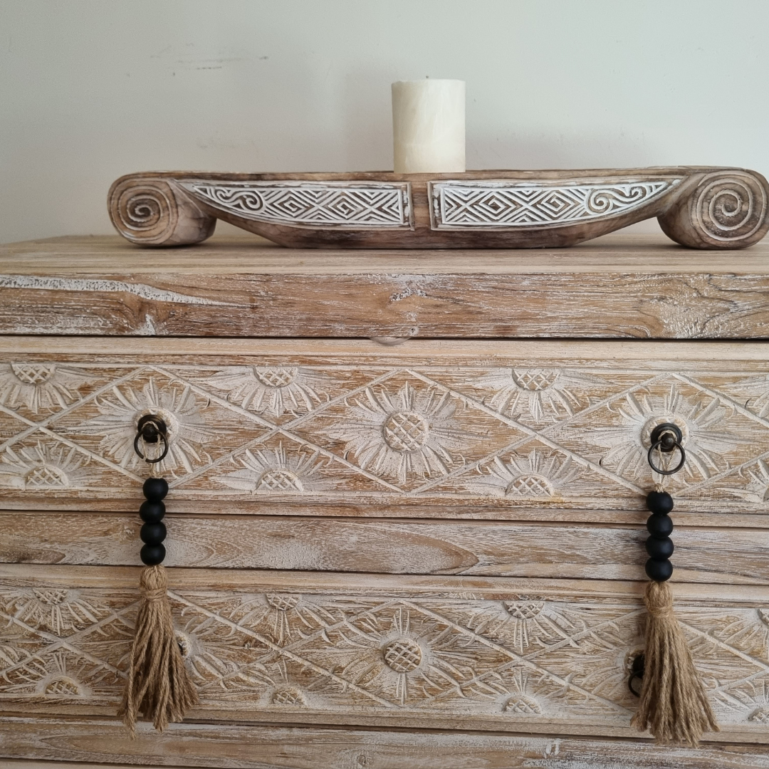 Tribal Whitewash Longboat Tray