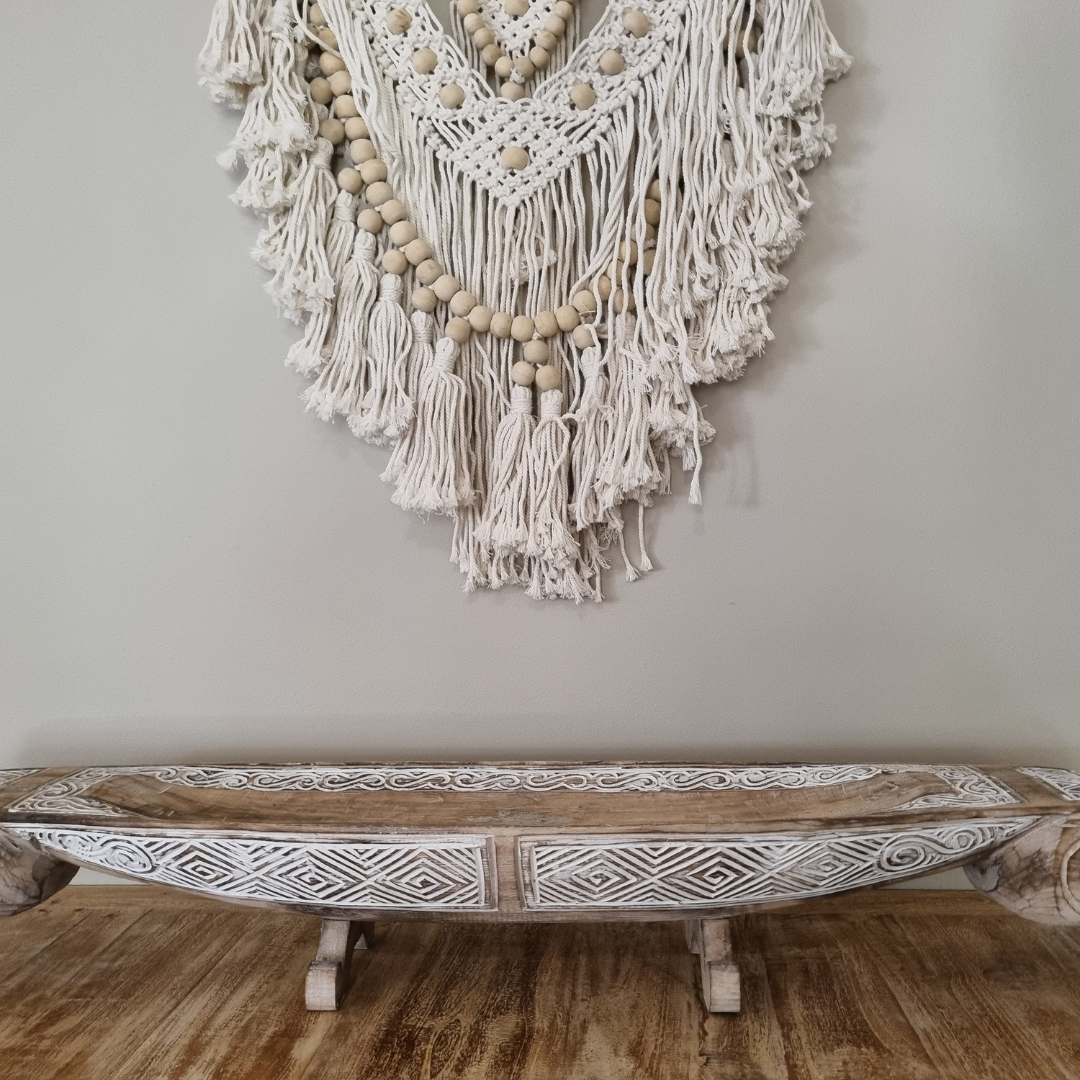 Tribal Whitewash Longboat Tray