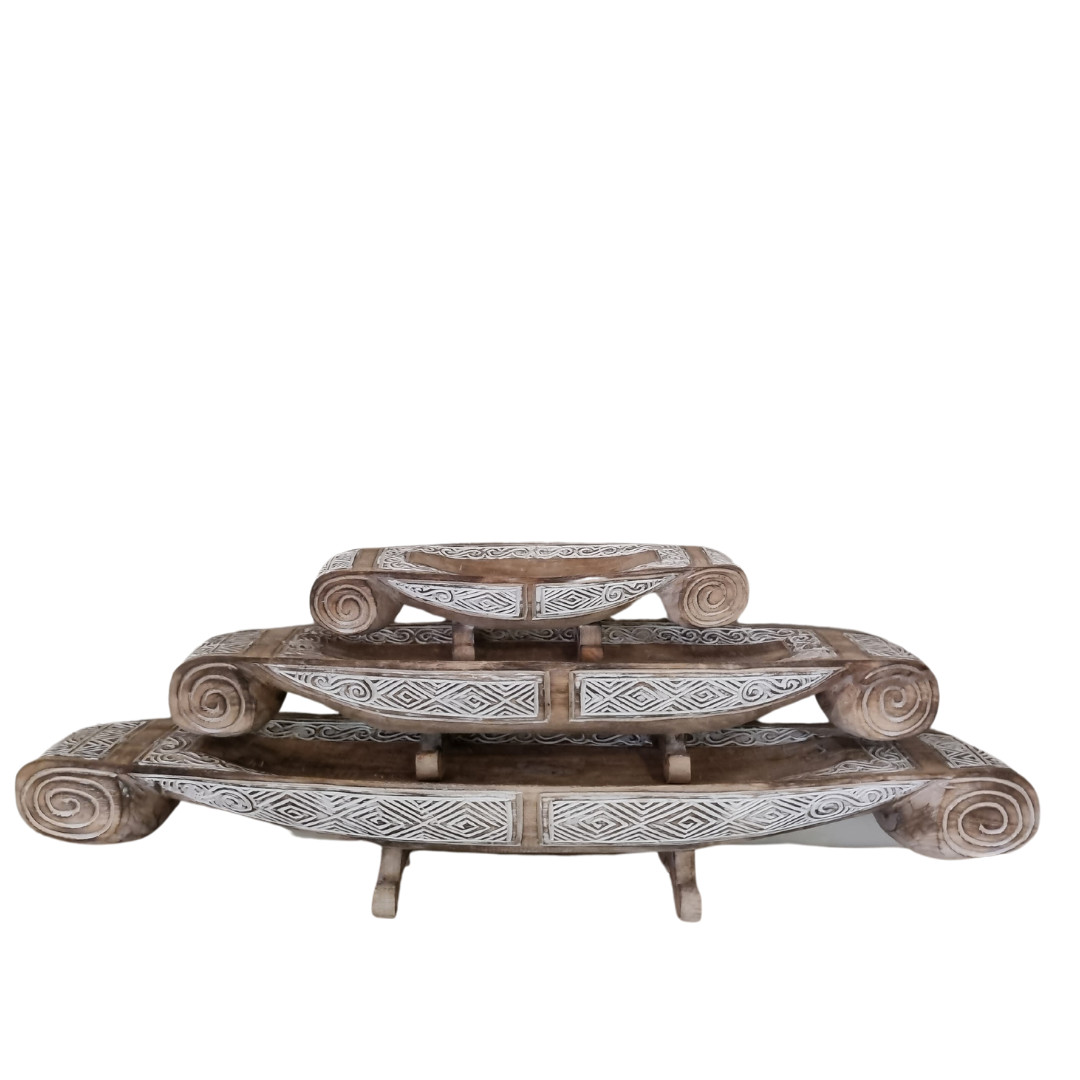 Tribal Whitewash Longboat Tray