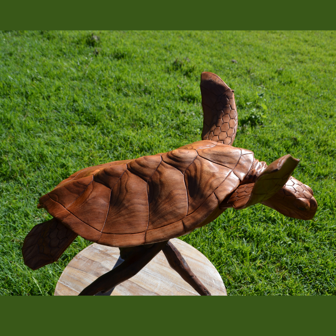 Turtle Sculpture Wooden Carving Br own