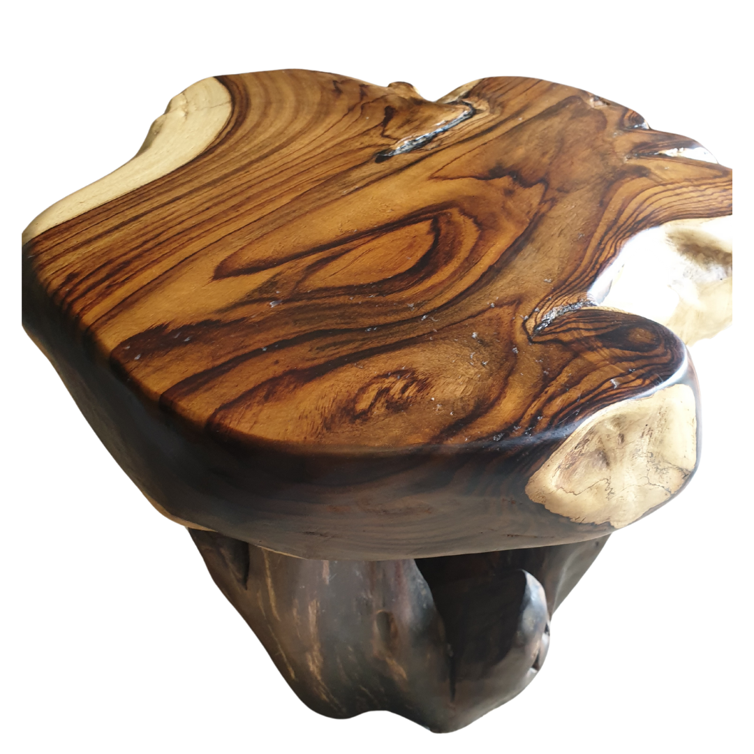 Top-down view of a polished surface with dark and amber swirling grain"