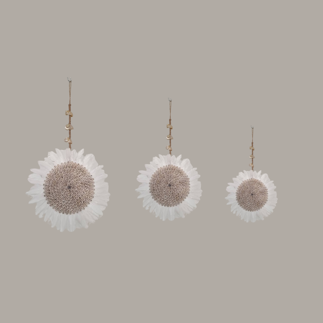 Three pairs of floral earrings on a beige background