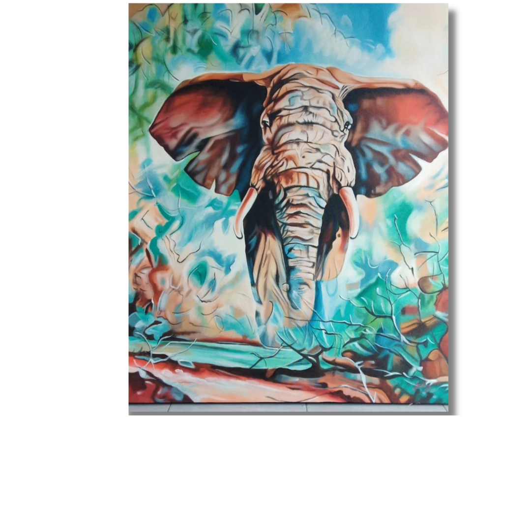 elephant painting abstract art bright tones