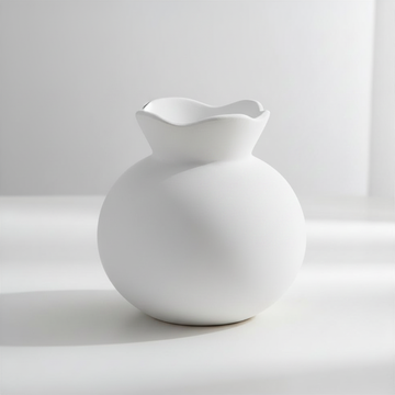 White Harmony Terracotta Vase displayed on a white shelf against a white background