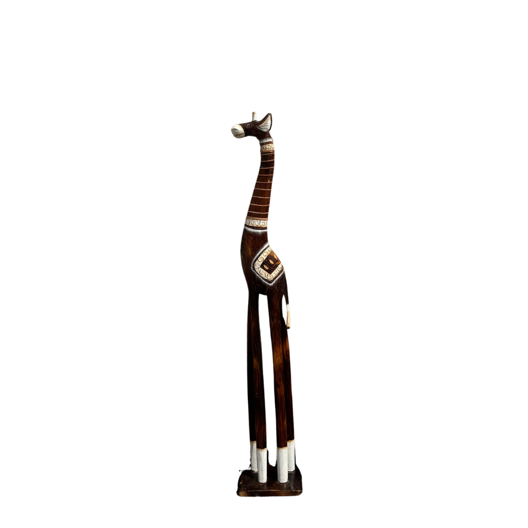 120cm wooden giraffe statue set on a white background