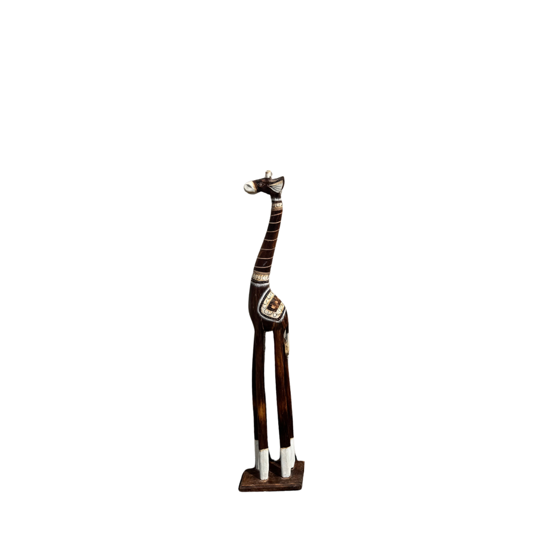 100cm wooden giraffe statue set on a white background