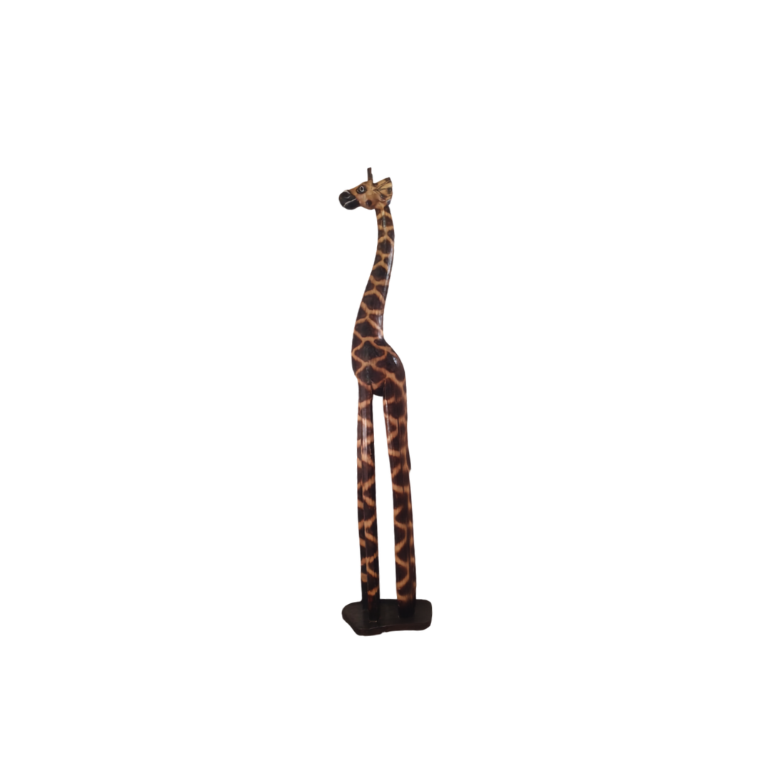 figurine with a brown and black spotted pattern, standing upright on a black base against a plain white background.