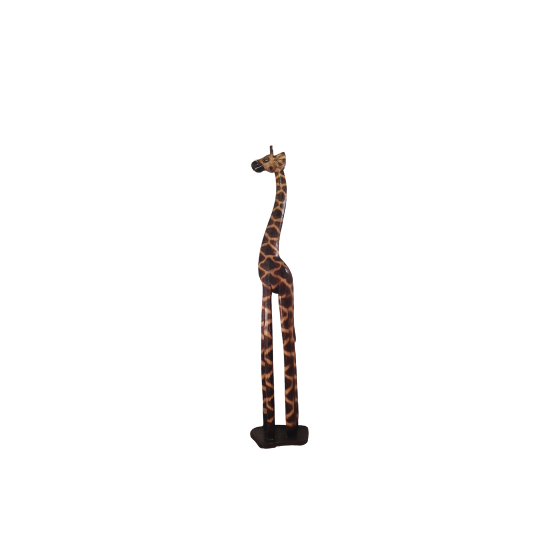 A tall decor decorative figure with a brown and black spotted pattern, standing upright on a black base against a plain white background.