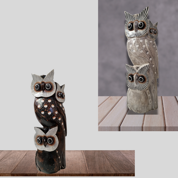 Wooden Carved Owl Statues
