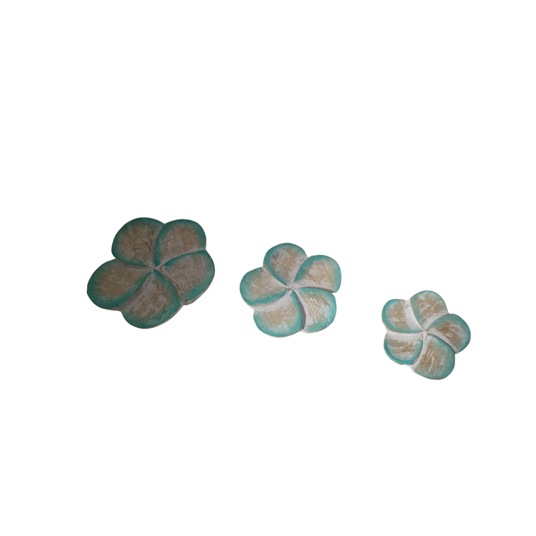 Wooden Daisy Flower Bundles Set of 3 – turquoise finish small medium and large sizes, handmade coastal wood decor