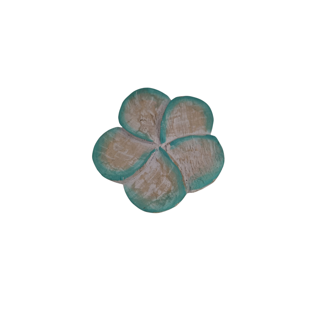 Wooden Daisy Flower Bundles Set of 3 – turquoise finish displayed open showing hand painted wood grain and petal detail